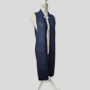 Chico's Longline Ribbed Semi Sheer Cardigan Vest Stretch Blue size small